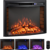 Curved recessed electric fireplace insert with remote control, adjustable flame colors, and overheat protection for.