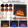 Curved recessed electric fireplace insert with customizable flame brightness and colors, perfect for small room.