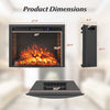 Curved recessed electric fireplace insert dimensions showing 26-inch size, ideal for cozy spaces up to 400 sq.ft.