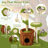 Spacious green cat tree with scratching post, flower perch, and cozy condo for indoor feline play and relaxation.