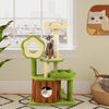 Multi-level cute cat tree in green with trunk condo, flower perch, and scratching post for adult cats' play and.