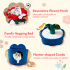 Flower-shaped perch with soft fiberfill, comfy napping bed, and planter-shaped condo for indoor cats.