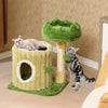 Cat tree featuring a plush condo and sisal scratching posts, perfect for climbing, scratching, and resting.