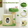 Cute cat tree featuring a cozy top perch, sisal scratching posts, and a dangling ball for playful relaxation.