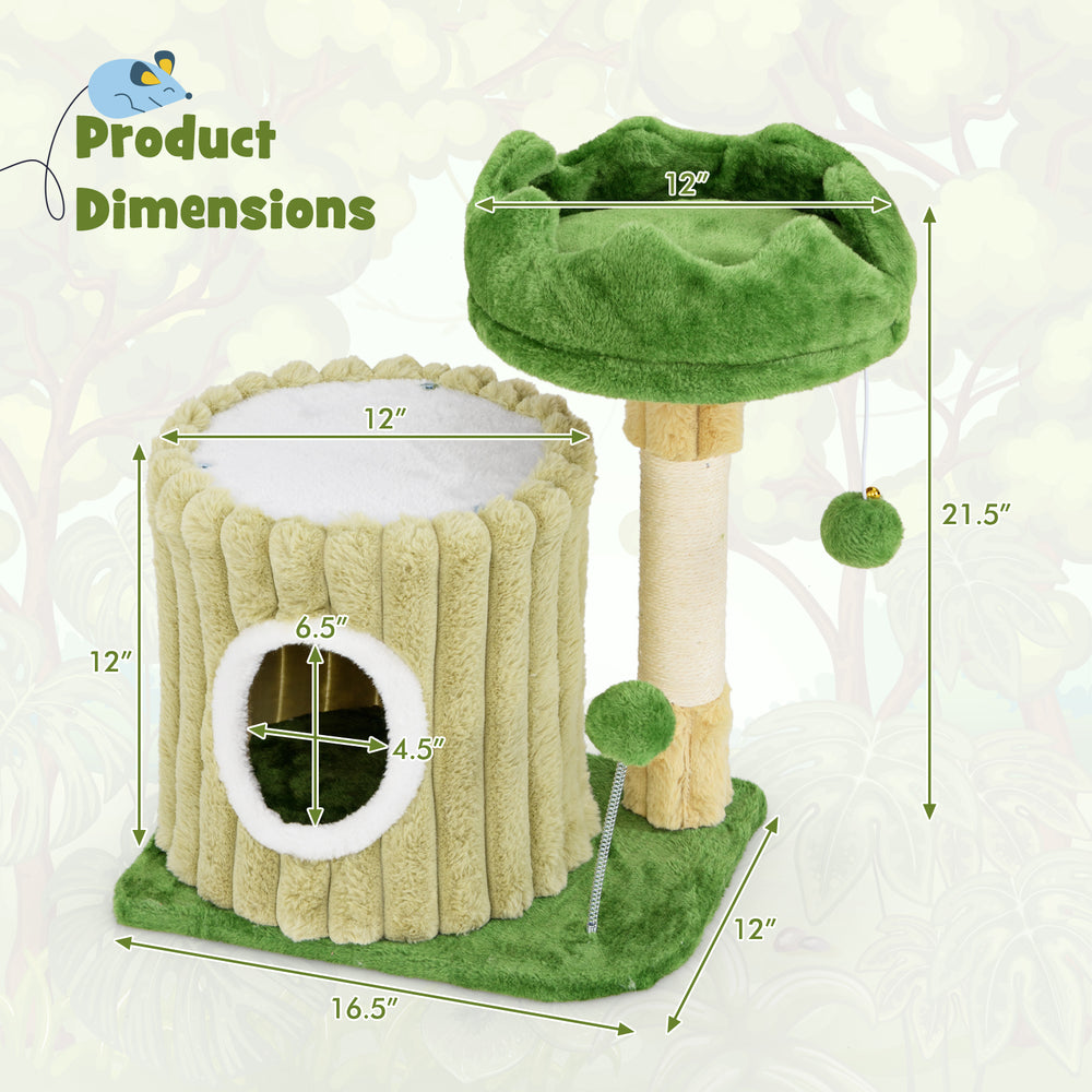 Compact cat tree featuring a plush condo, sisal scratching posts, and a padded perch for playful relaxation.