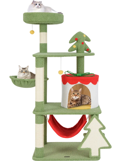 Costway Christmas Cat Tree Sisal Scratching Posts Gift Box Condo Green 49327518 New