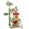 Cute Christmas cat tree in green with multiple levels, scratching posts, and a gift box condo for feline play and.