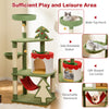 Cute Christmas cat tree in green with gift box condo, detachable hammock, and sisal scratching posts for feline fun.