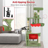 Cute Christmas cat tree in green with gift box condo, sisal scratching posts, and anti-tipping device for feline safety.