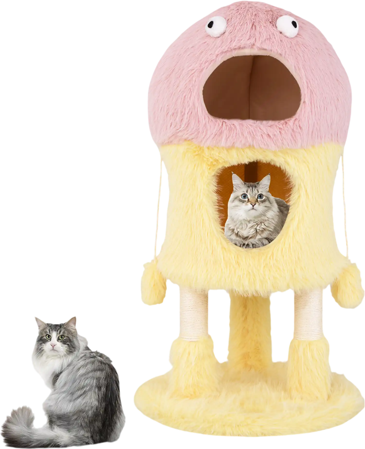 Costway Monster-Themed Cat Tower 2 Condos 3-Level Activity Center Yellow 69321874 New