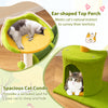 Ear-shaped top perch and spacious cat condo in green, perfect for indoor cats to sleep, hide, and play.