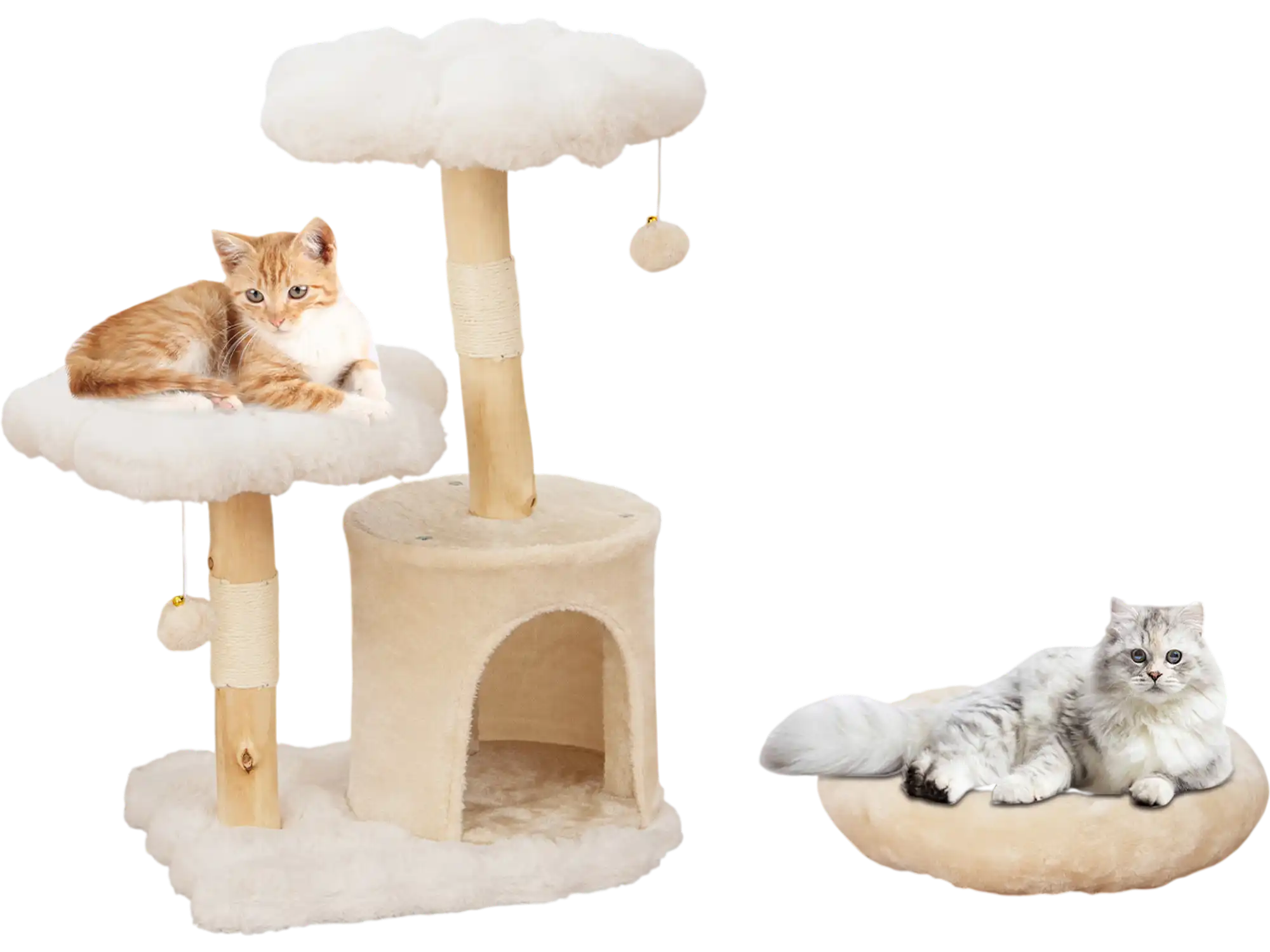 Costway Solid Wood Cat Tree Modern Flower Tower Sisal Scratching Posts Beige 241386975 New