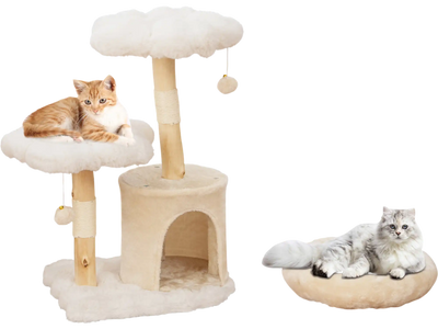 Costway Solid Wood Cat Tree Modern Flower Tower Sisal Scratching Posts Beige 241386975 New
