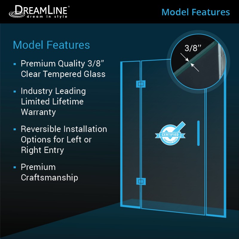 DreamLine Unidoor-X Hinged Shower Door Frameless 37.5-38" W x 72" H New