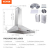 Vevor Wall Mount Range Hood Stainless Steel Ductless Vent with LED Lights Touch Control Panel 3-Speed New