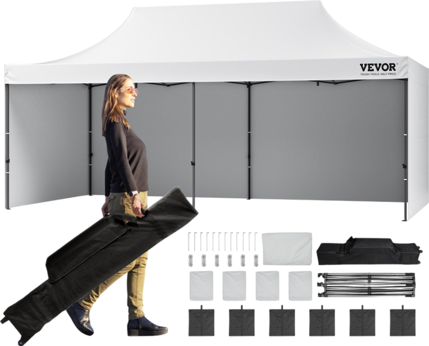 Vevor Pop-Up Canopy Gazebo Tent 10' x 20' Removable Sidewall with Bag UV Resistant Waterproof White New