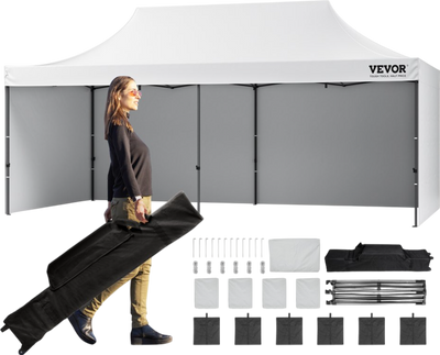Vevor Pop-Up Canopy Gazebo Tent 10' x 20' Removable Sidewall with Bag UV Resistant Waterproof White New