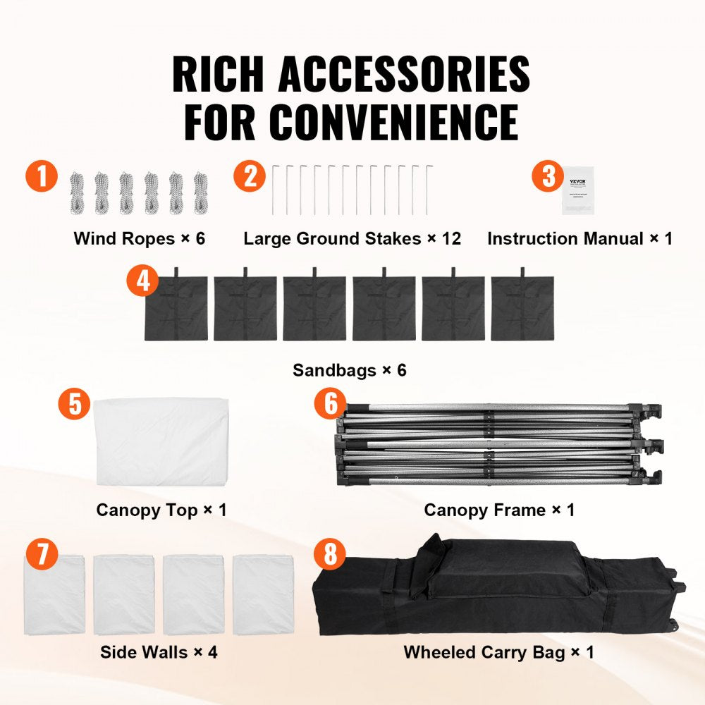 Vevor Pop-Up Canopy Gazebo Tent 10' x 20' Removable Sidewall with Bag UV Resistant Waterproof White New