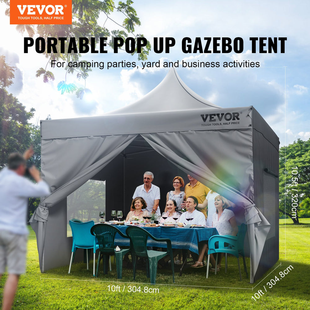Vevor Pop-Up Canopy Gazebo Tent 10' x 10' Removable Sidewall with Bag UV Resistant Waterproof New