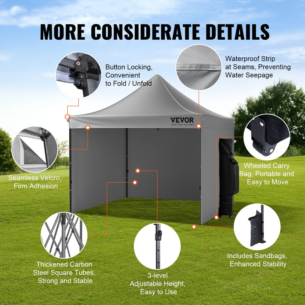 Vevor Pop-Up Canopy Gazebo Tent 10' x 10' Removable Sidewall with Bag UV Resistant Waterproof New