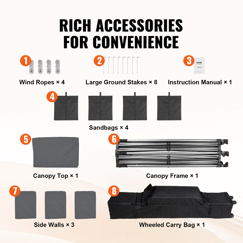 Vevor Pop-Up Canopy Gazebo Tent 10' x 10' Removable Sidewall with Bag UV Resistant Waterproof New