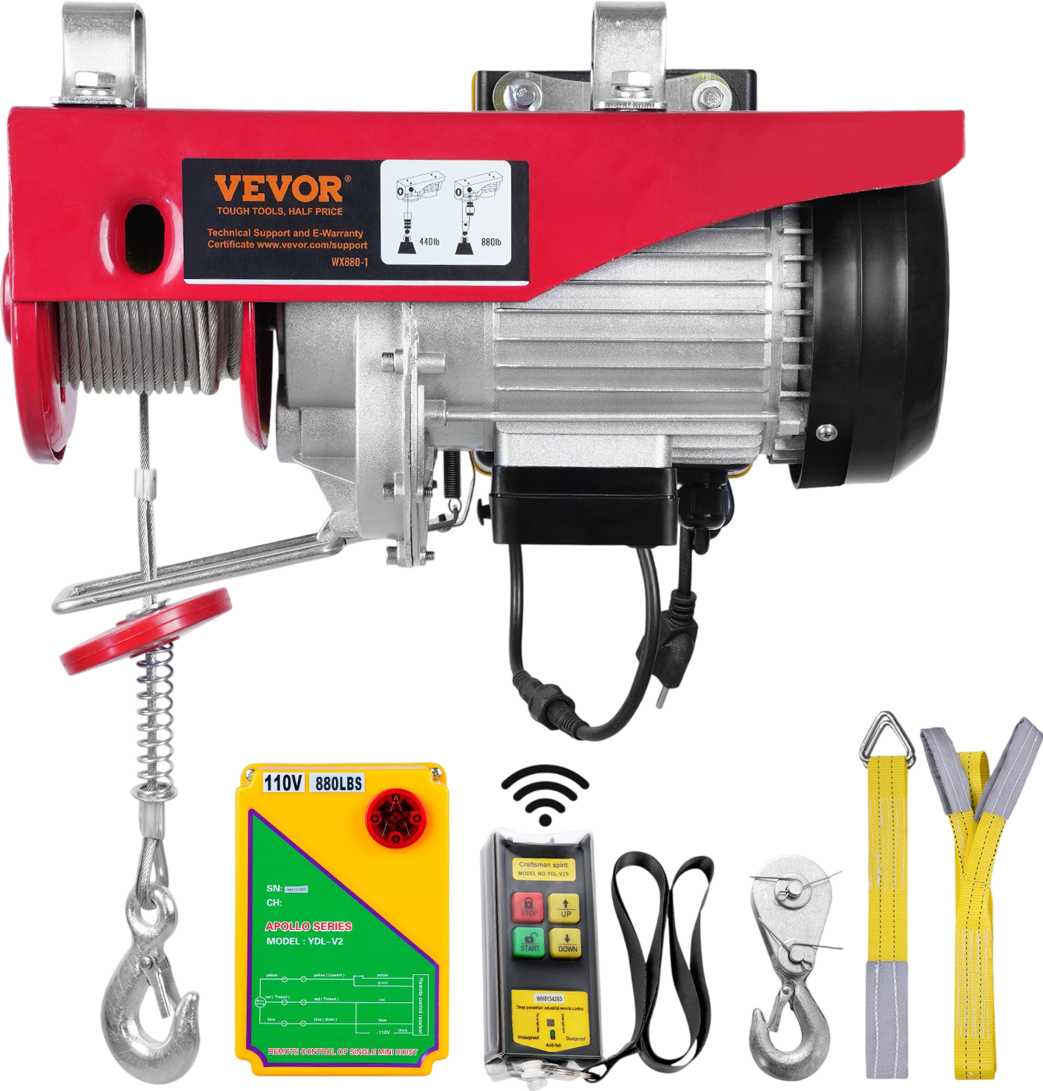 Vevor Electric Hoist 880 Lbs Lifting 850W 120V 40' Steel Cable and Wireless Remote New