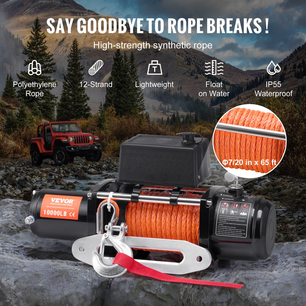 Vevor Electric Winch 10,000 Lbs Truck 7/20" x 65' Synthetic Rope Waterproof Wireless or Wired Remote Control New