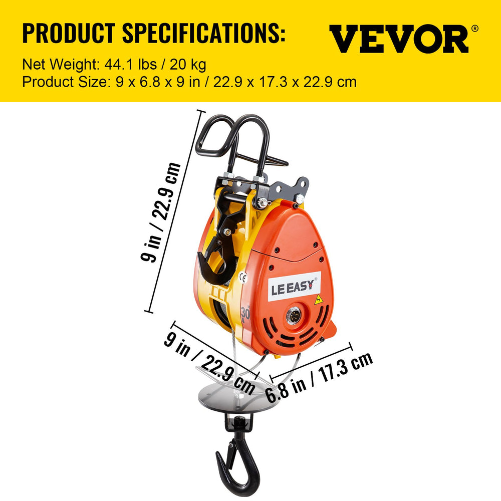 Vevor Electric Hoist 507 Lbs. Capacity 98' Steel Wire Rope 110V 1300W Electric Winch with Remote Control New