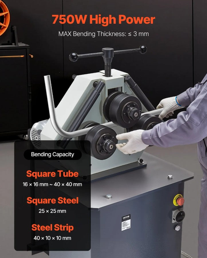 Vevor Electric Pipe and Tube Bender 3-Roller 750W 180° Max Bend 220V 3-Phase New