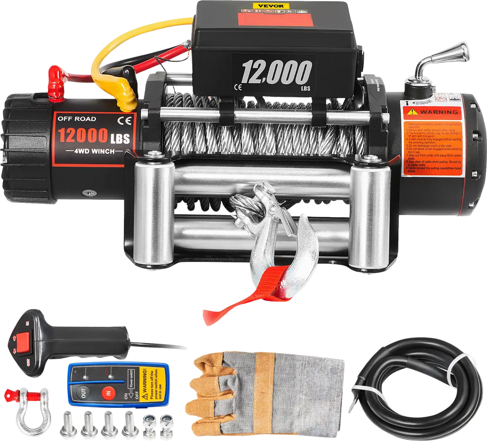 Vevor Electric Winch 12000 lbs Capacity 26M 85' Steel Cable 12V 4.5 kW Wireless Remote New