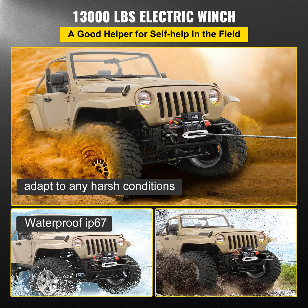 Vevor Electric Winch 13000 lbs Capacity 20M 65' Synthetic Rope 12V 4.6 kW Wireless Remote New