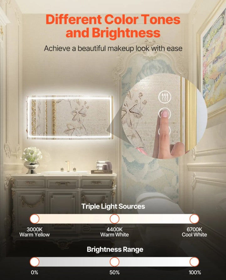 Vevor LED Bathroom Mirror 36" x 72" Anti-Fog and Dimmable Lighting New