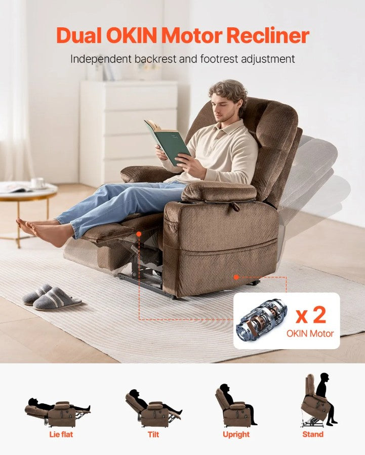 Vevor Power Lift Recliner Chair Dual Motor with Heat and Massage Suitable For 6'2" New