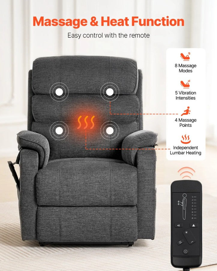 Vevor Power Lift Recliner Chair Dual Motors with Heat and 8 Massage Modes New