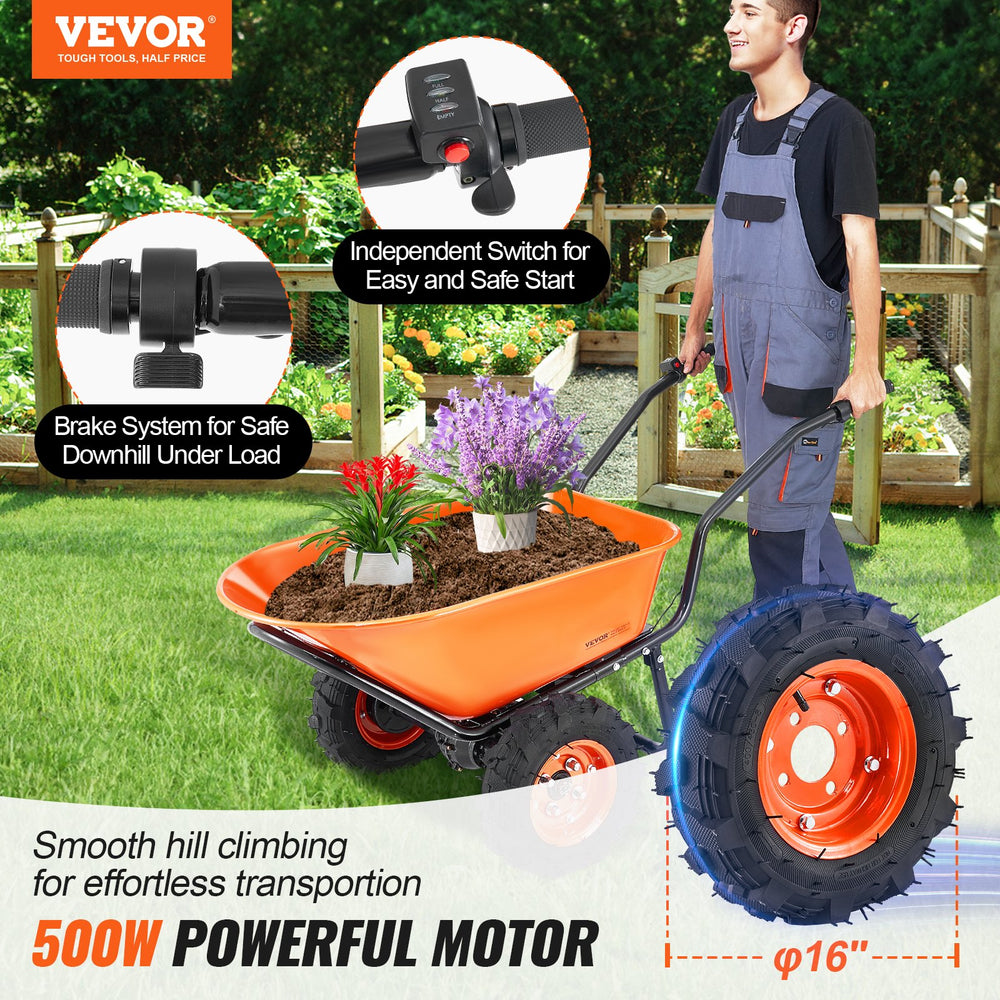 Vevor Electric Wheelbarrow Cart 4.5 Cu. Ft. 500W Dual Wheel 573 lbs Capacity New