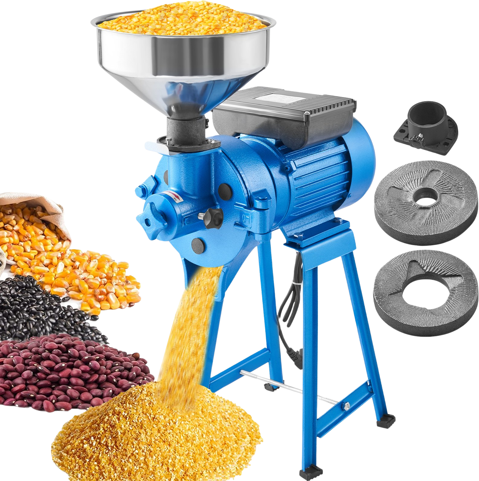 Vevor Grain Mill Electric 1500W 110V Grinder with Funnel Dry and Wet Grinder Adjustable Thickness New