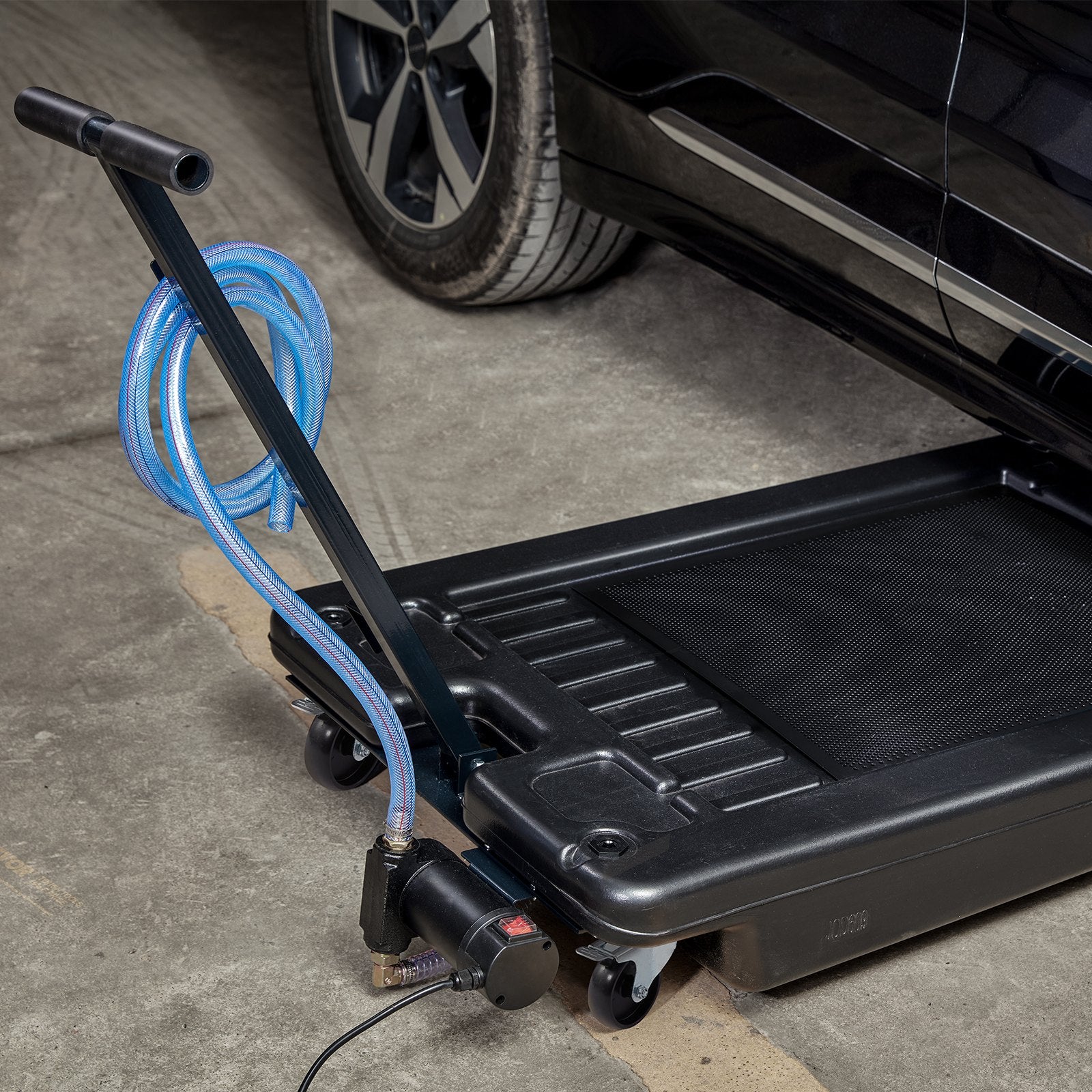 Autohydra 17 Gallon Portable Oil Drain Pan – Low Profile Dolly With Pump, 7.2ft Hose, Yellow