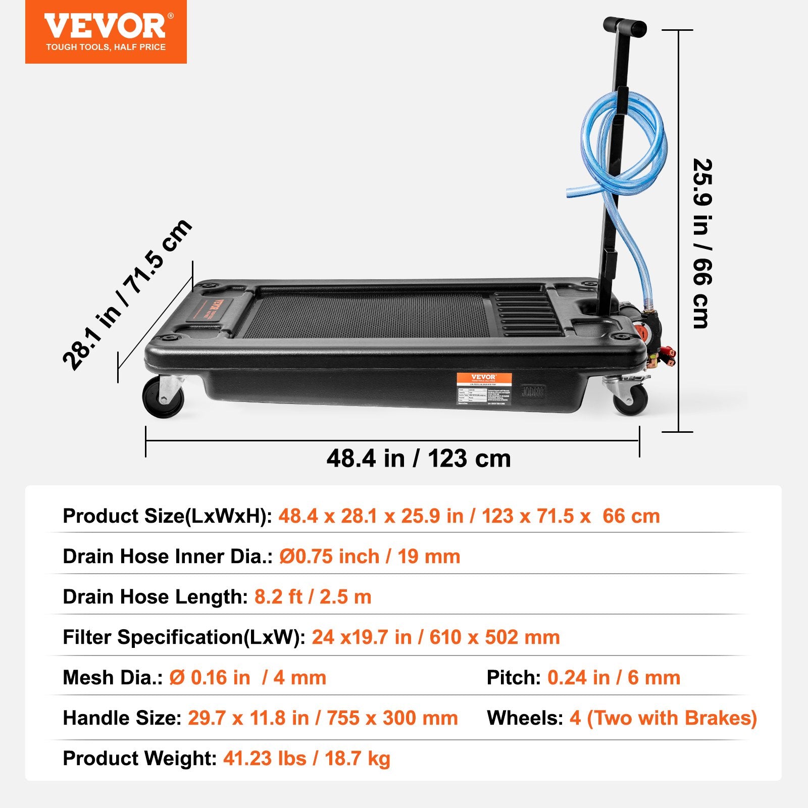 Vevor Oil Drain Pan 17 Gal. Low Profile 180W Electric Pump 8