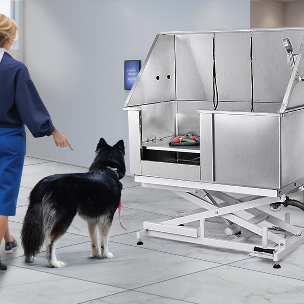 Vevor 50" Dog Grooming Tub Electric Height Adjustment Stainless Steel 330 Lbs. Capacity with Left Door New