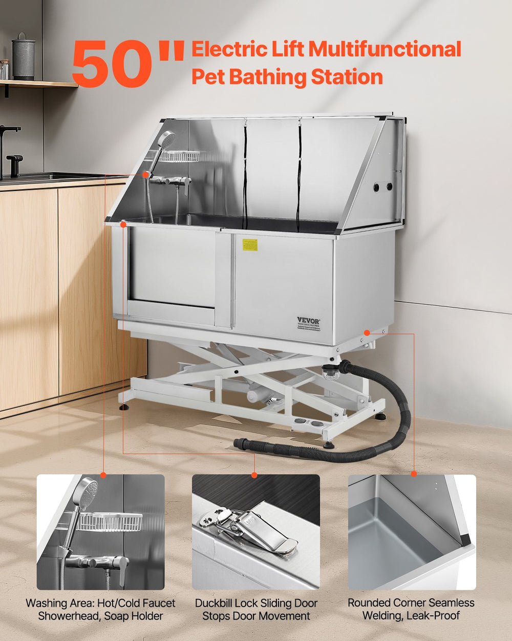 Vevor Dog Grooming Tub 50" Electric Lift Stainless Steel with Water Filter New