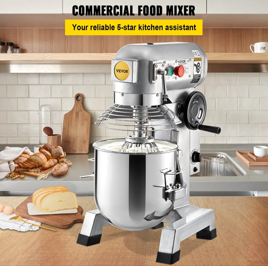 Vevor Commercial Food Mixer 20 Qt 750W 3 Speeds Timer Stainless Steel Bowl New