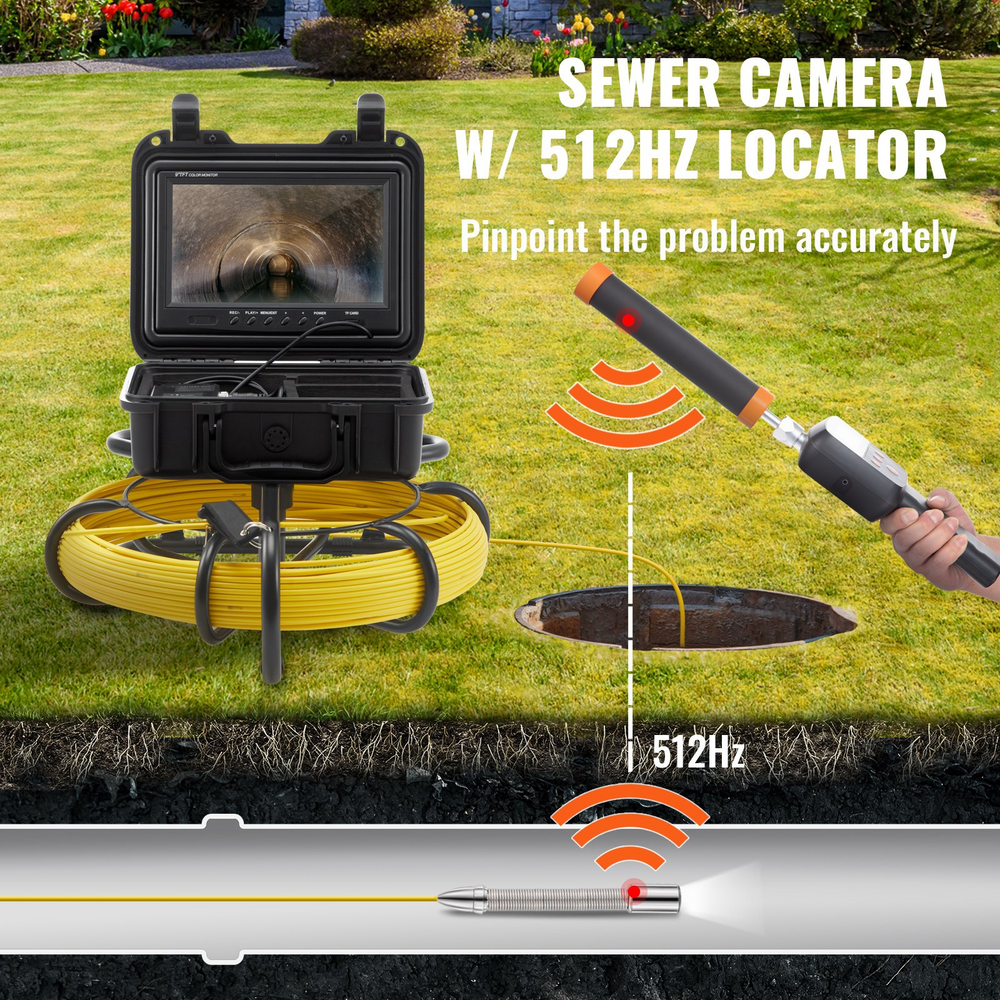 Vevor Sewer Camera 165' 50M or 300' 91.5M Pipeline Inspection 9" Screen 515Hz Locator 16 GB SD Card New
