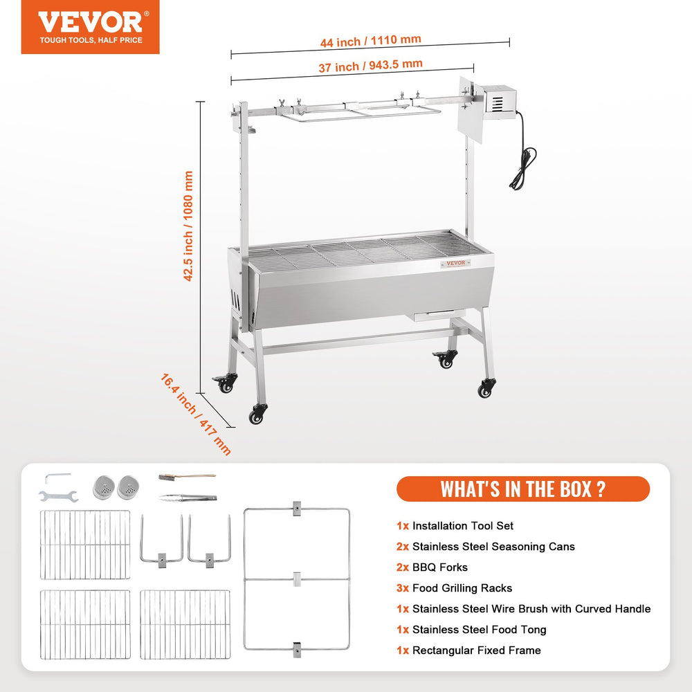 Vevor Spit Rotisserie BBQ Grill 37" 135 Lbs Capacity 42W Electric Roaster New