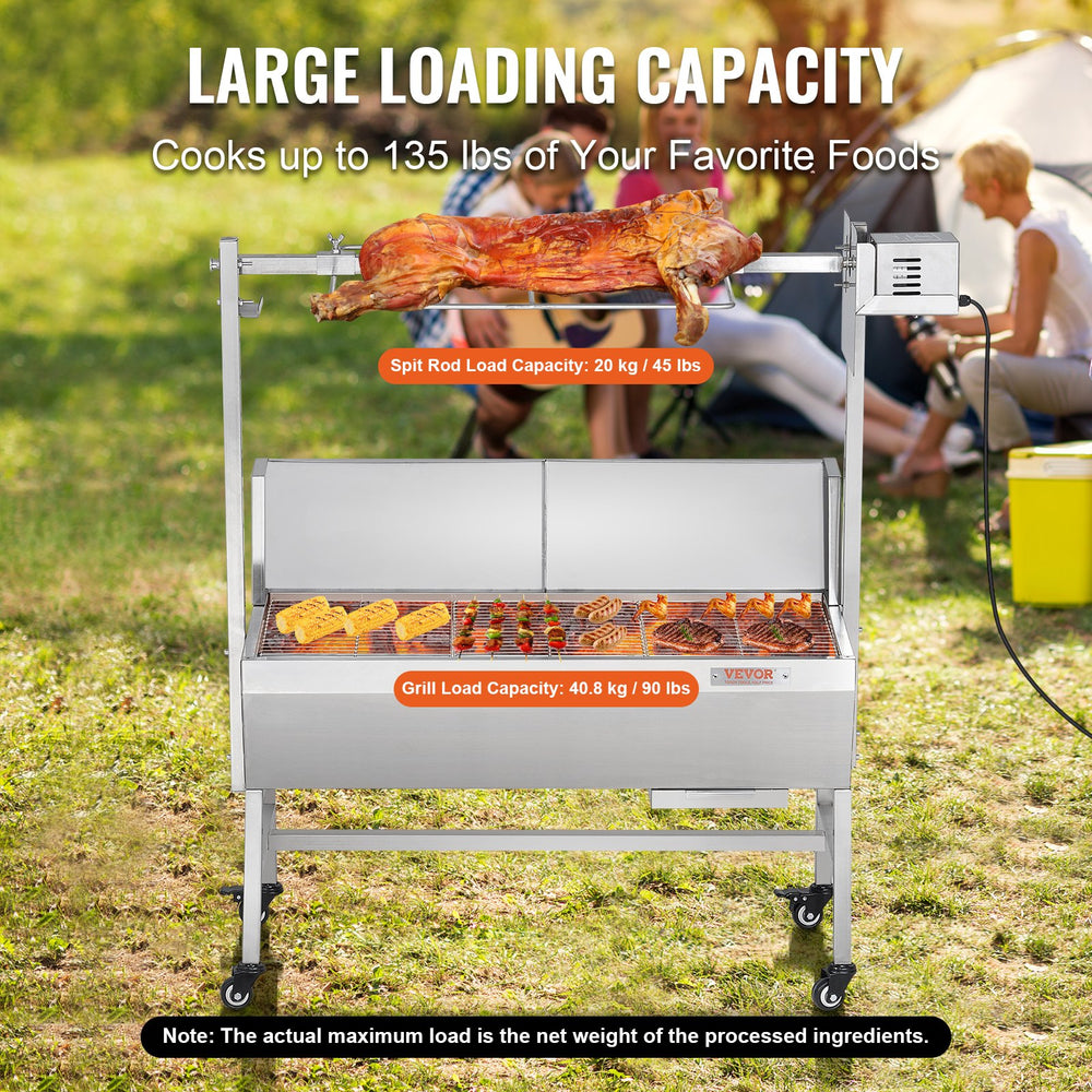 Vevor Spit Rotisserie BBQ Grill 37" 135 Lbs Capacity 42W Electric Roaster with Windscreen New