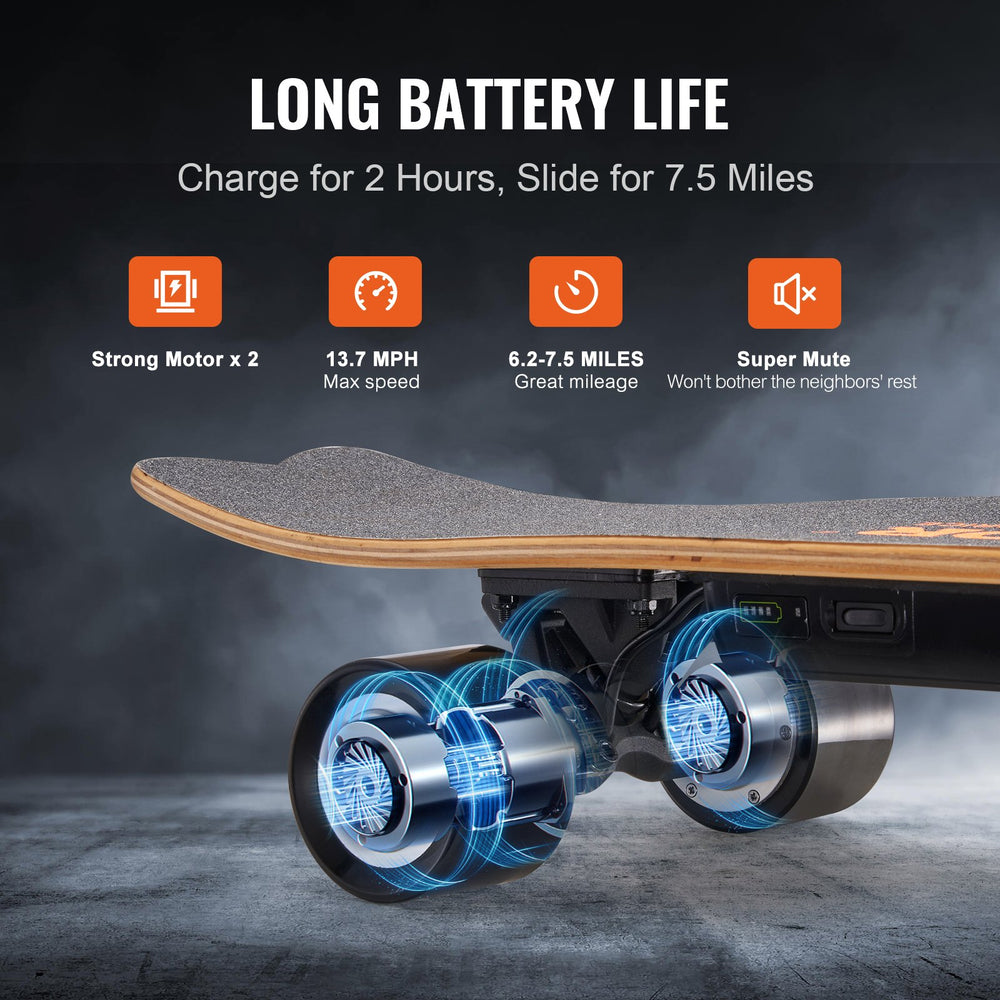 Vevor Electric Longboard Skateboard 30" 13.7 MPH 7.5-Mile Range with Remote Control New