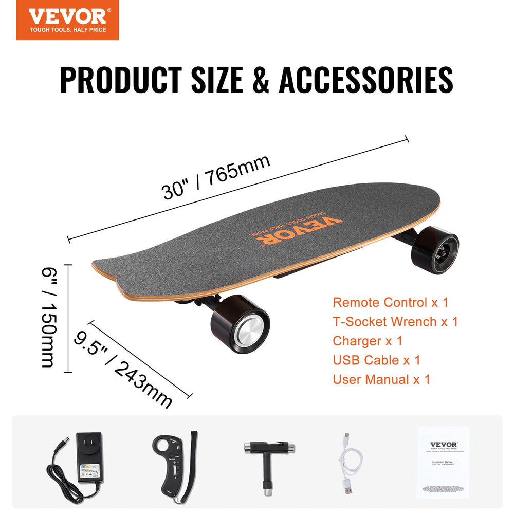 Vevor Electric Longboard Skateboard 30" 13.7 MPH 7.5-Mile Range with Remote Control New