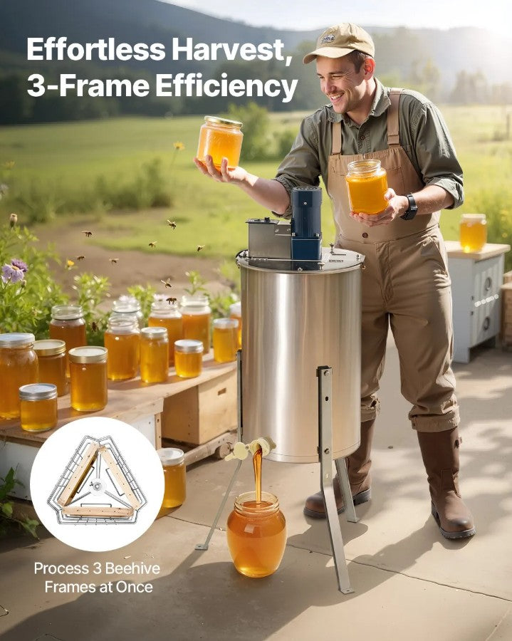 Vevor Electric 3-Frame Honey Extractor Stainless Steel Beekeeping Spinner with Adjustable Speed New