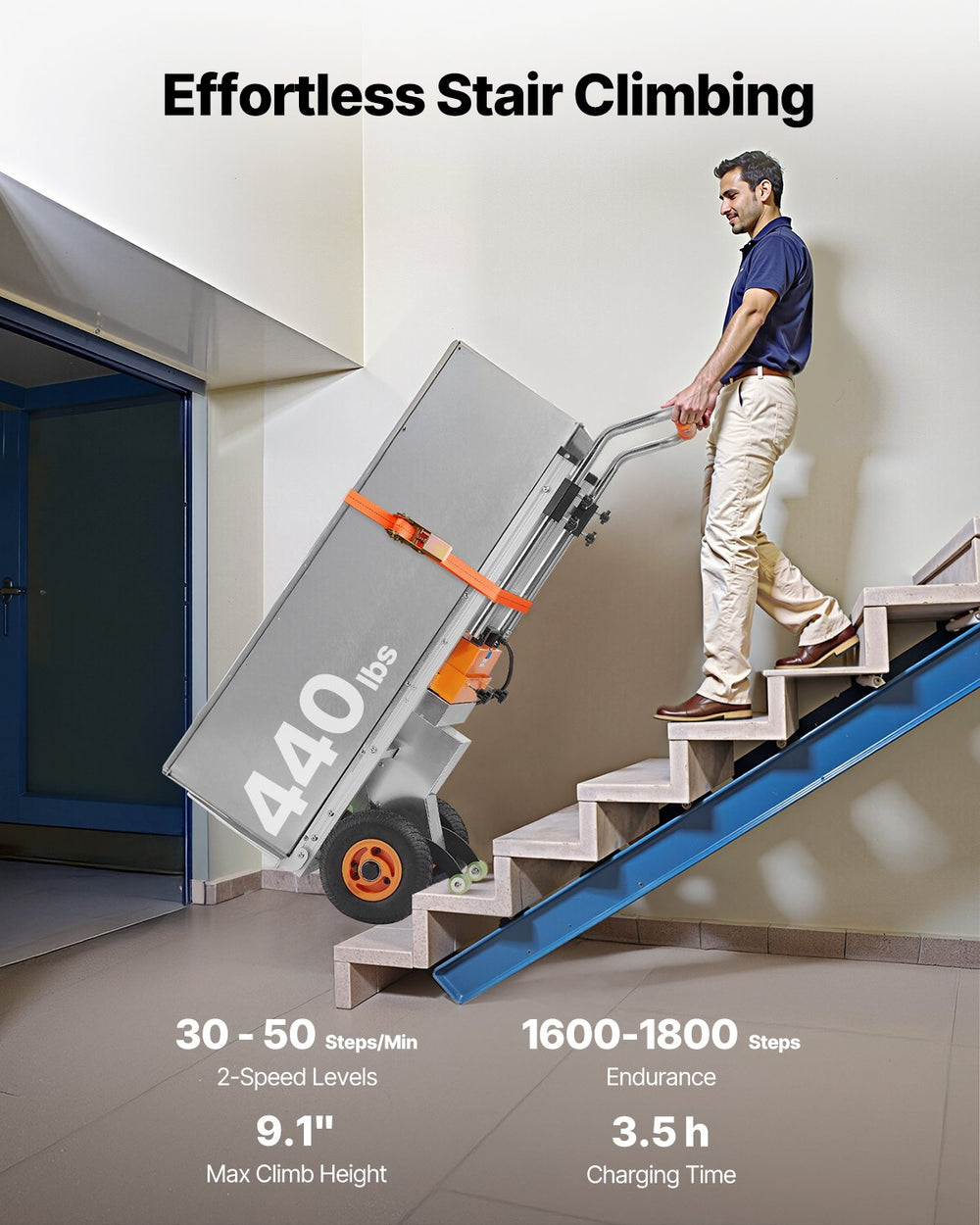 Vevor Electric Dolly 440 Lbs Stair Climbing System 400W Dual Speed with Adjustable Handle New