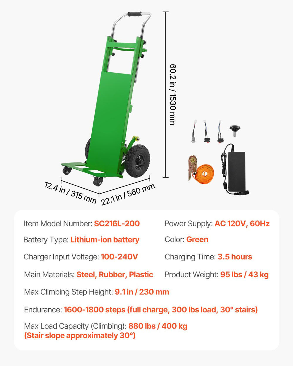 Vevor Dolly 880 Lbs Electric Stair Climbing System 500W Dual Speed and Anti-Slip Wheels New