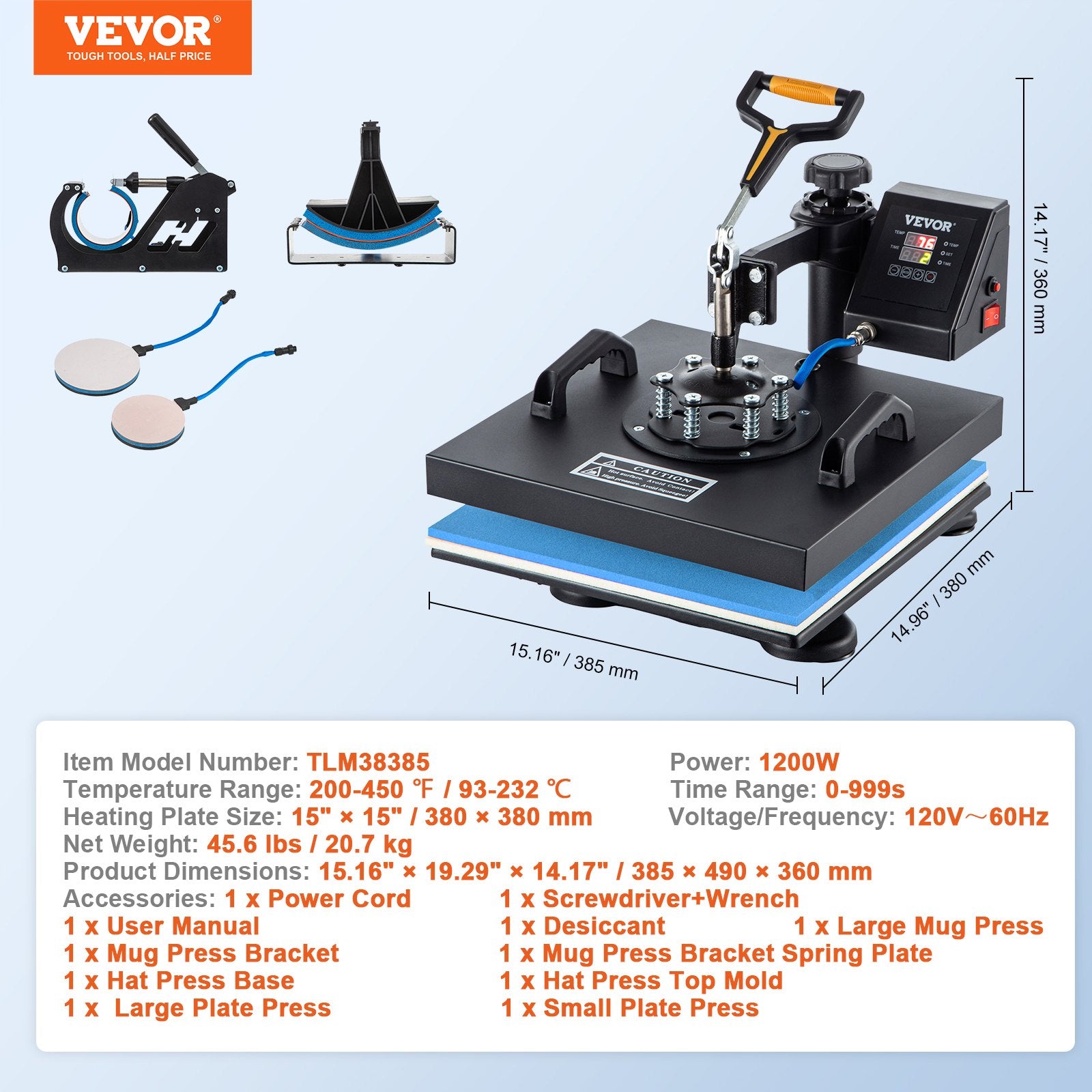 Segawe 5-in-1 Heat Press Machine – 12x15 Digital Swing Away For T-shirts, Mugs, Hats